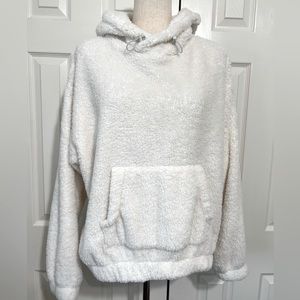 Zella Women’ hooded kangaroo pocket pullover Faux Shearling Sherpa hoodie Small